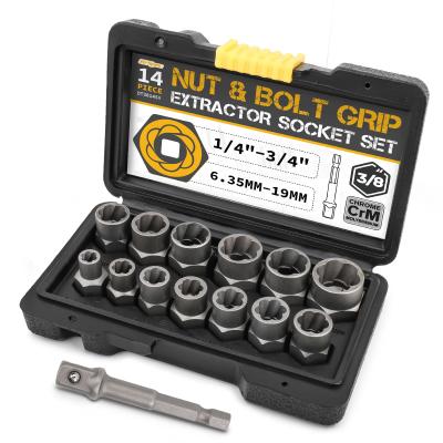 China Home DIY and Mechanic Tool Kit 14 PC Steel CrM Handle Puller Socket Set Screw Bolt-Nut Solvent Threading Hand Tool Socket Kit In Box for sale