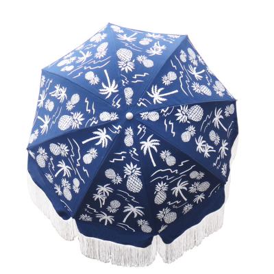 China Coastal Wind Fringe Heavy Duty Outdoor White Beach Umbrellas With Logo Prints for sale