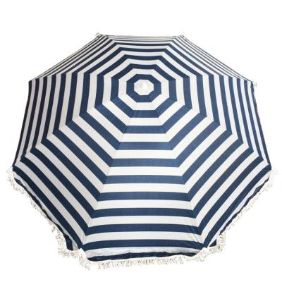 China Coastal Whole Sale Beach Umbrella Outdoor Fringed Stripe Sun for sale