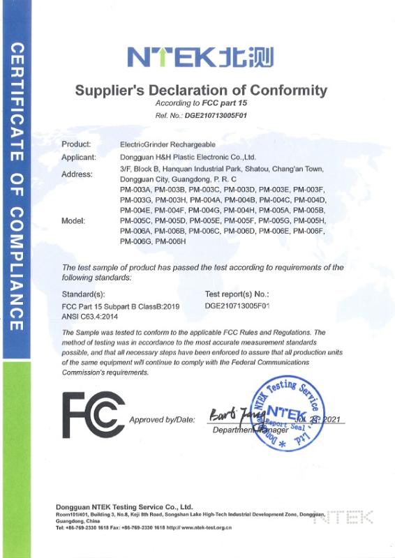 FCC - Dongguan H&H Plastic Electronic Co., Ltd.