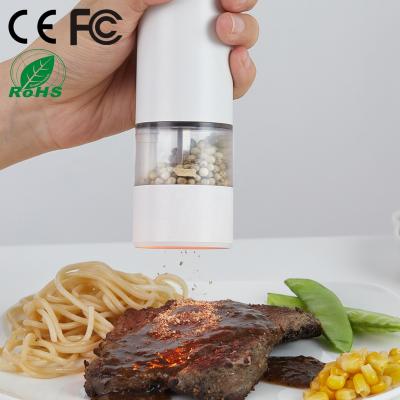 China USB Rechargeable White Color Rechargeable Pepper Mill 2 in 1 Electric Salt and Pepper Grinder with LED Light for sale