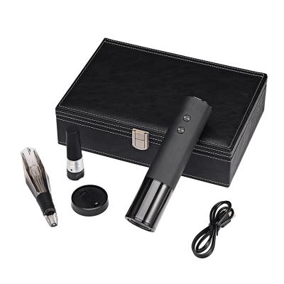 China Stylish Leather PU Box Packaging Wine Gift Set Premium Rechargeable Automatic Corkscrew Gift Set Wine Opener Set Electric for sale