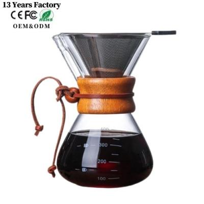 China Personalized Viable Coffee Maker Glass Coffee Tea Share Pot With Handle Borosilicate Glass Wooden Round Coffee Sharing Pot for sale