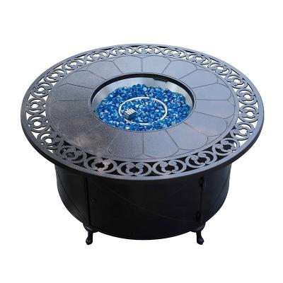 China Western Style Cast Aluminum Furniture Outdoor Garden Furniture Patio Sets Cast Round Fire Table for sale