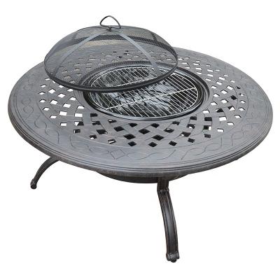 China Western Style Cast Aluminum Furniture Outdoor Garden Furniture Patio Sets 120cm Round Metro Barbecue Table Fire Table for sale