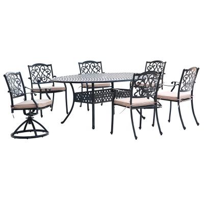 China Western Style Cast Aluminum Furniture Outdoor Garden Furniture Patio Sets Botella 6 Seater Dining Set for sale