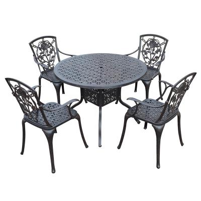 China Western Style Cast Aluminum Outdoor Furniture Garden Furniture Patio Sets Rose KD 4 Seater Dining Set for sale