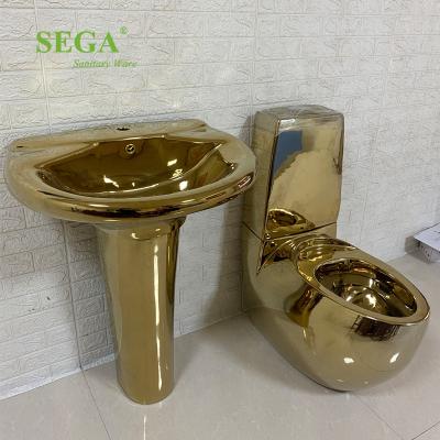 China M-9017TD Double-Flow Christmas Bathroom Sets Gold Color Toilet Hotel Toilet Set Ceramic Two Piece Bathroom for sale