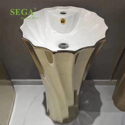 China Bathroom P-7171LD-1 Single Color Bathroom Sink Polished Gold Plated Wash Basin for sale