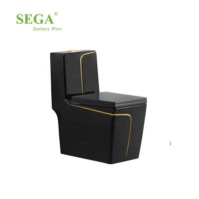 China Double-flush M-9061BG Elegant Black And Gold Color Ceramic Washdown Toilet for sale