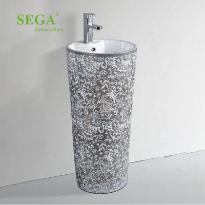 China P-7165LD-3 Pedestal Golden Basin Bathroom Solid Outdoor Basin Polished Wholesale Pedestal Sink for sale