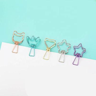 China Mini Cute Purple Plating Cute School Cat Shape Metal Fishtail Decorative Paper Binder Clip for sale