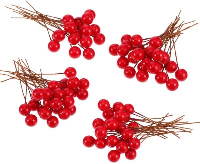 China DIY Wreath Wholesale 100 Artificial Holly Mini Berry DIY Craft Supplies Wire Christmas Tree Wreath Decoration Red 10mm Berry for sale