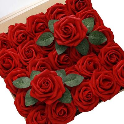 China DIY Garland Artificial Rose Flower Leaves Realistic Fake Rose Leaves Artificial Foam Rose Decoration Leaves DIY Wedding Party Home Decor for sale