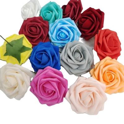 China Natural Touch 8CM Foam PE Foam Artificial Rose Flowers Realistic Bouquet With Stem For Wedding Party Home Decor for sale