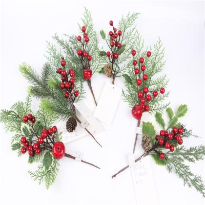 China DIY Wreath Christmas Decorations 76000 Supplies Snowy Christmas Pine Cone Flower Decoration With Holly Red Berry for sale