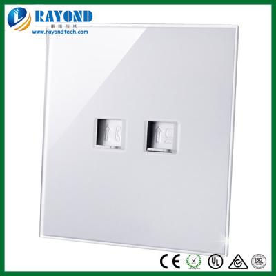 China White Color Glass Wall Plate 1 Gang RJ11 Telephone Outlet and 1 Gang RJ45 Data Outlet Wall Socket for sale