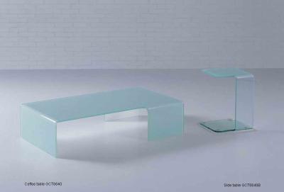 China Simple Rectangle Glass Coffee Table , Bent Glass End Tables Furniture , White glass coffee table for sale