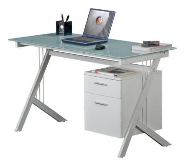 China Wood Home Office Computer Table White / Transparent With Tempered Glass DX-8589 for sale