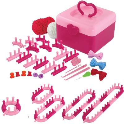 China Yarn knitting toy with round oval heart looms with pink carrying box yarn balls accessories sewing kit craft set 1395A for sale