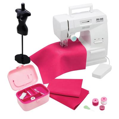 China Kids Overlock Zig Zag Patterns Straight Stitches Accessories Set Battery Operated Sewing Machine Toy 3899BXX for sale