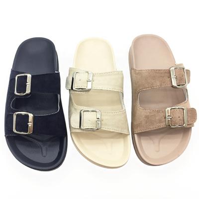 China Latest Fashion Trend Manuactures Women Shoes Professional Fiber Cloth Slips Double Straps Slippers With Buckle for sale