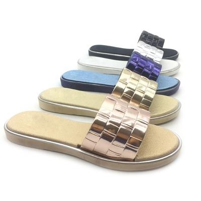 China Fashion Trend Hot Sale Europe Thin Plaind Unique Shoes Form Women Colorful Slides Metal Slippers for sale