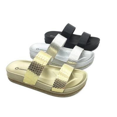 China Fashion trend 2021 summer beach hot sale sandals with double strap snakeskin slippers for women and ladies for sale