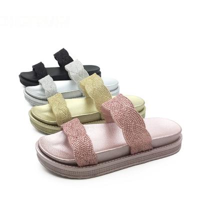 China New Hot Sale Fashion Trend Double Strap With Bling Diamond Sandals Slides Ladies Open Toe For Women Slippers PVC for sale