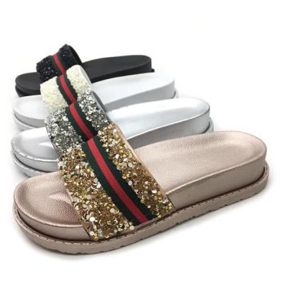 China Chinese Manufatuers Europe Diamond Styles Waterproof PVC Flat Slippers Rhinesrone Crysta Slippers Shoes For Women Daily for sale