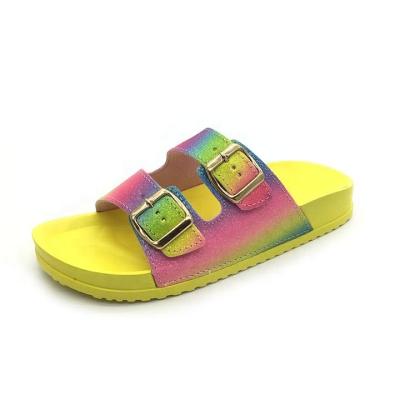 China Fashion Trend New Factory Design Slippers Slides Ladies Fashion Muiticoloured Slippers With Two Metal Buckles for sale