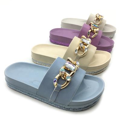 China 2021 Fashion Trend Multicolor PU Slippers Diamond Chain For Women Slippers Summer Beach Slides Slippers for sale