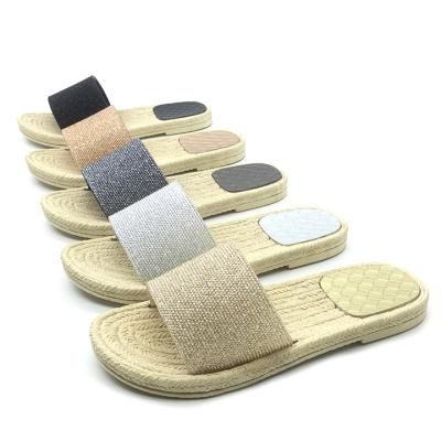 China 2021 Fashion Trend Style Hot Women Slippers Straw Sole Slivers Glitters Slides Slippers For for sale