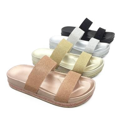 China 2021 Fashion Trend New Style Women's Summer Thick-soled Two-strap Flat Sandals And Glitter Beach Casual Slippers for sale