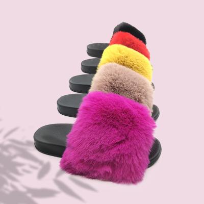 China Wholesale Fashion Trend Fur High Quality Slippers Mixed Colors Furry Slides For Summer Beach Women for sale