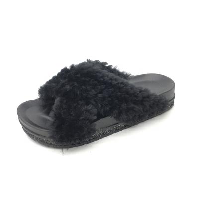 China New Fashion Trend Women Sandals Flat Multi Color Fox Fur Slippers Flat Fluffy Slides For Winter for sale