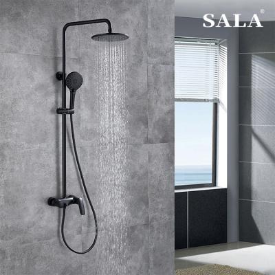 China With Lead Free SALA High Quality Wall Mounted Brass Hardware Slide Bar Round Matte Black Cold And Hot Water Bathroom Rain Shower Faucet Set for sale