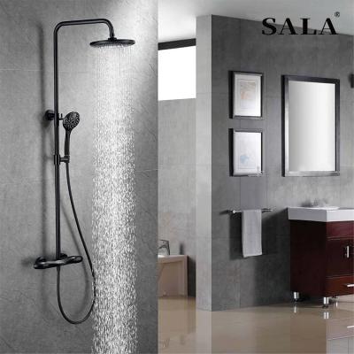 China With Slide Bar SALA Temperature Control Round Brass High Quality Cold And Hot Water Gold Bathroom Rain Shower Set for sale