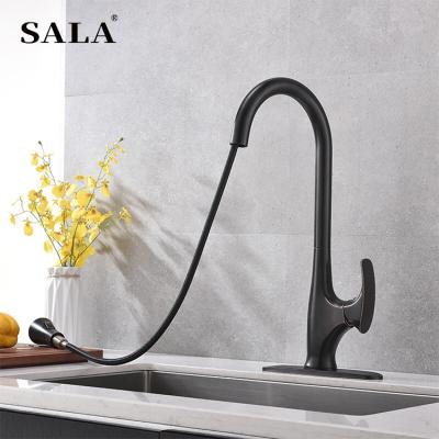 China Hot And Cold Pull-Down Single Handle Sports Kitchen Bathroom Faucet Matte Black for sale