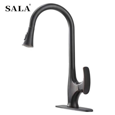 China Hot And Cold Sink Black Matte No Dead End Pull-Down Kitchen Practical Faucet for sale