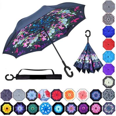 China All In 1 New Inventions Double Layer Reverse Folding Reverse Upside Down Umbrella For Cars for sale