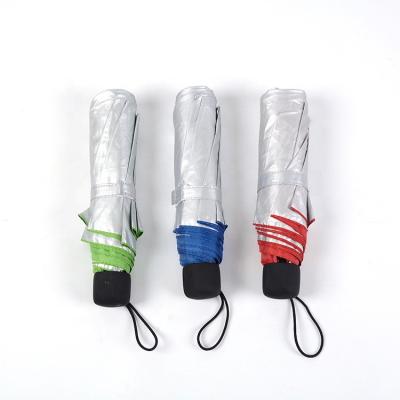 China Standard Size Folding Protection 3 Folding Silver Coated Windproof Umbrella Umbrella For Travel for sale