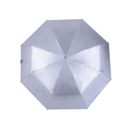 China Custom Logo Folding Silver Coated Sun Protection 3 Folding Travel Umbrella for sale