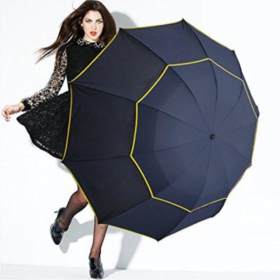 China Extra Large Folding 62 Inch Compact Windproof Double 3 Vent Canopy Rain Fold Umbrella for sale