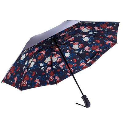 China Indoor Casual Cheap Automatic Open 3 Fold Umbrella Flower Print Women Use Custom Logo Print For Promotion Use 3 Fold Umbrellas for sale