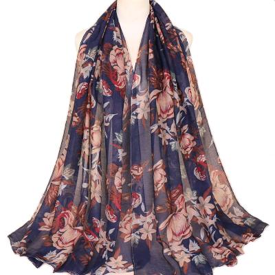 China New Soft Soft Feeling Fashion Balinese Printed Scarf Women Hijab Floral Viscous Cotton Printed Scarf Wholesale for sale