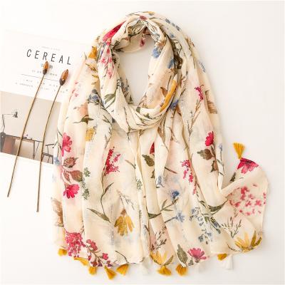 China Cotton shawl printed cotton shawl women's long retro printed scarf cotton printed neckerchief scarf floral wholesale for sale