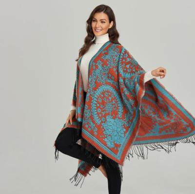 China European and American street direct jacquard shawl fashion factory ladies split thick coat warm outside for sale