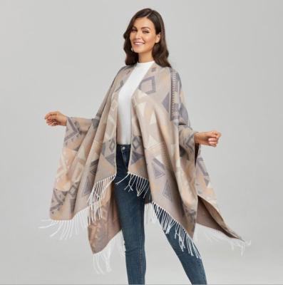 China European and American street direct jacquard shawl fashion factory ladies split thick coat warm outside for sale