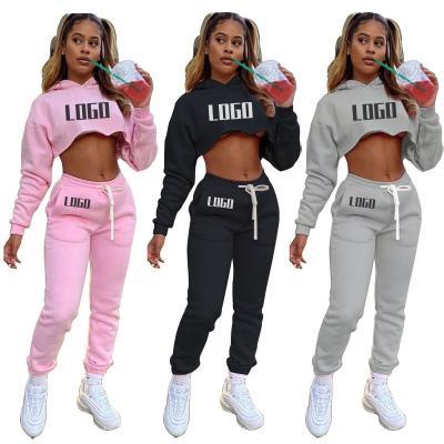 China Anti-Wrinkle Sweat Suit Tracksuit Custom Logo Cropped Winter Women's Hoodies Set And Sweatshirts for sale